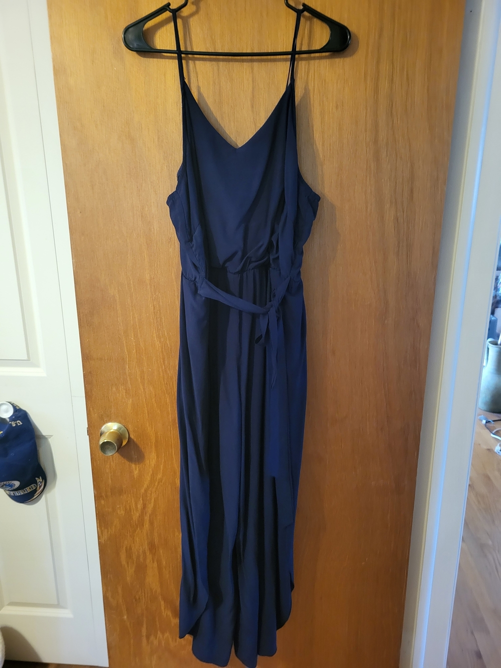 Navy Spaghetti-Strap Jumpsuit with Waist Tie